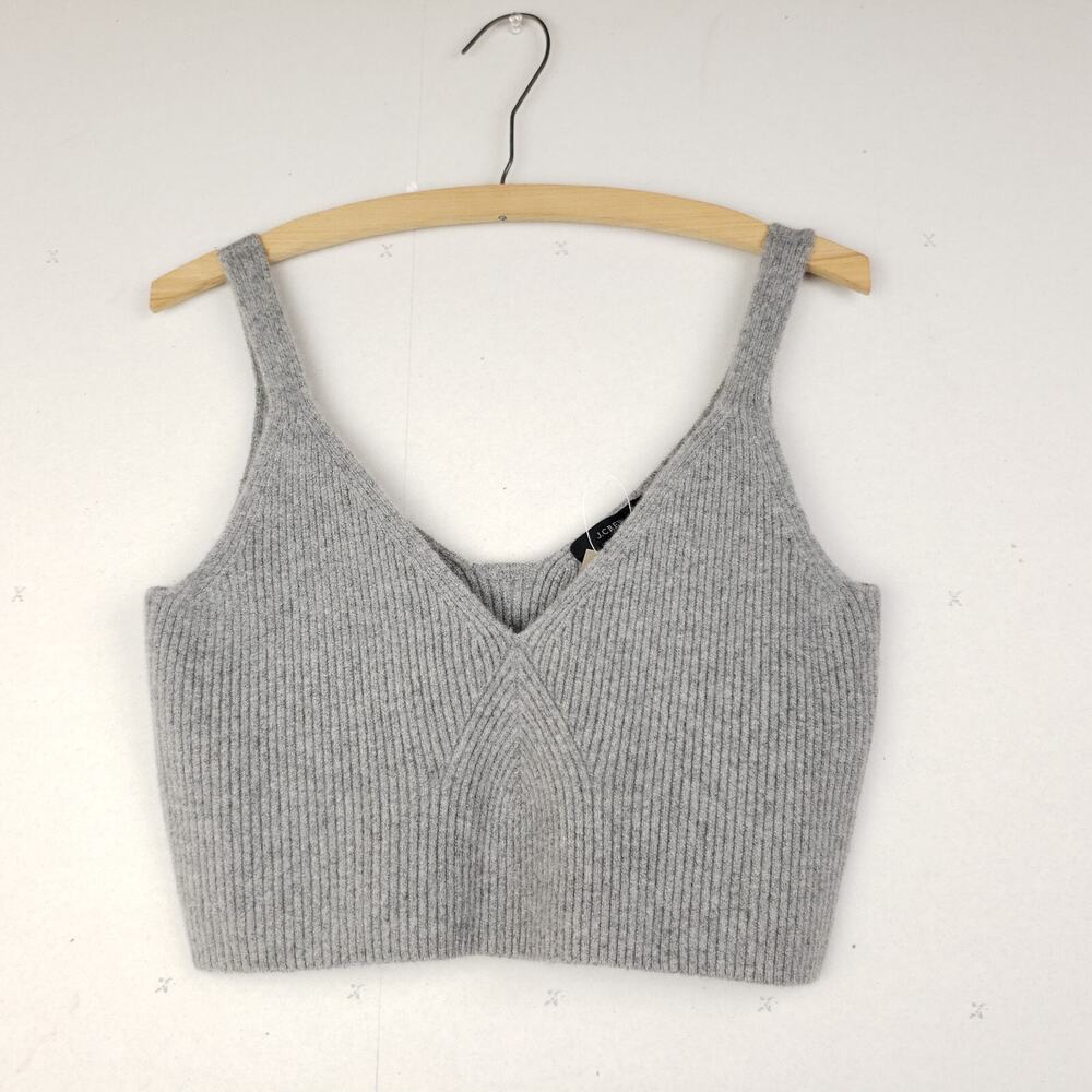 J.Crew Cashmere Sweater Tank XL Gray Ribbed Cropped V Neck NWT